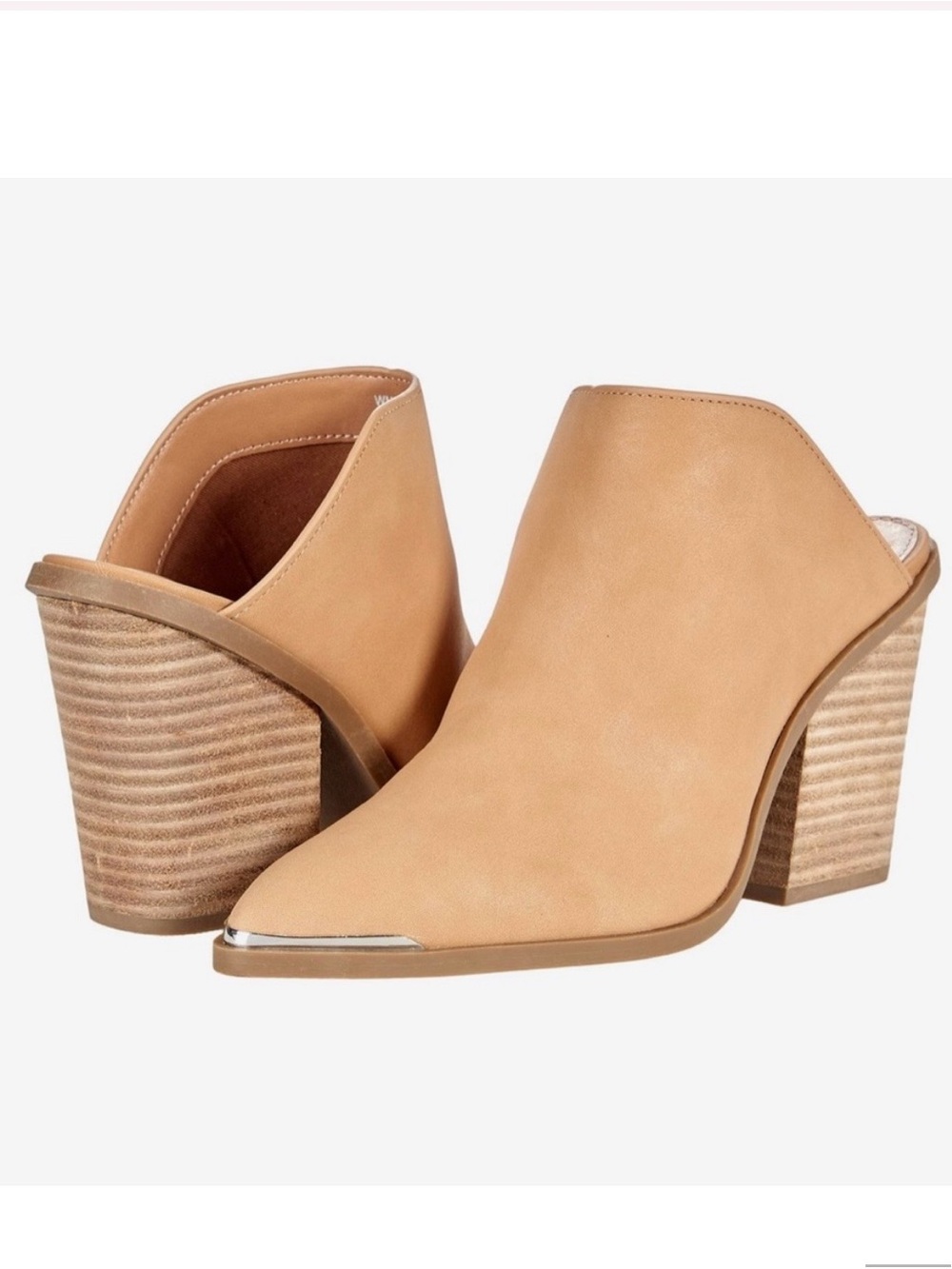 DV Dolce Vita Nautry Tan/Camel Western Mules Stacked Heel SilverTip New Sz7.5